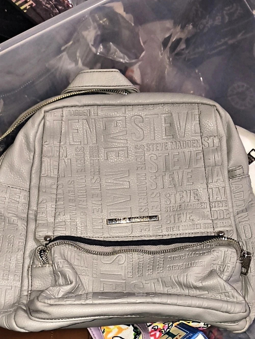 Steve Madden Women's Embossed Logo Backpack in Gray